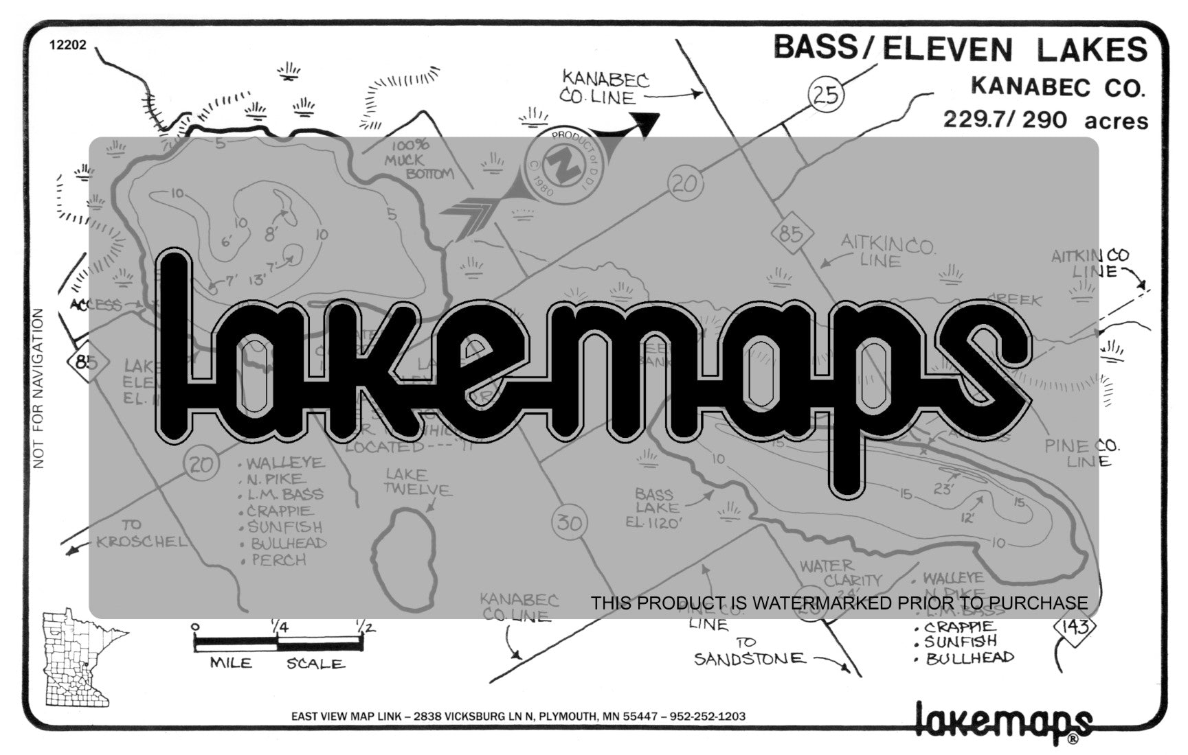 Kanabec County, MN - BASS / Eleven - Lakemap - 12202