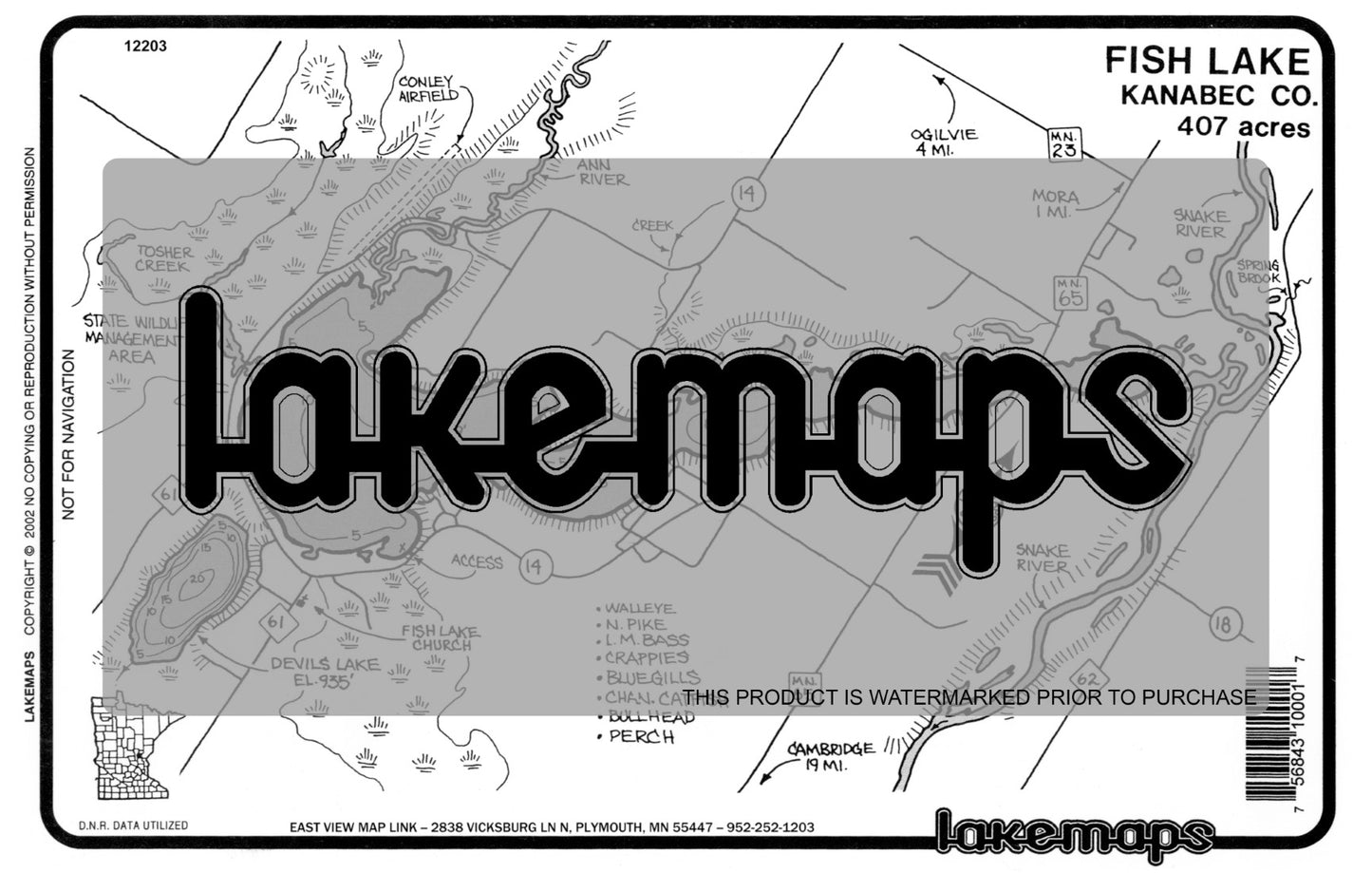 Kanabec County, MN - FISH - Lakemap - 12203