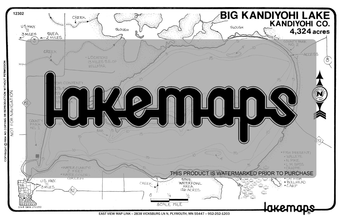 Kandiyohi County, MN - BIG KANDIYOHI - Lakemap - 12302