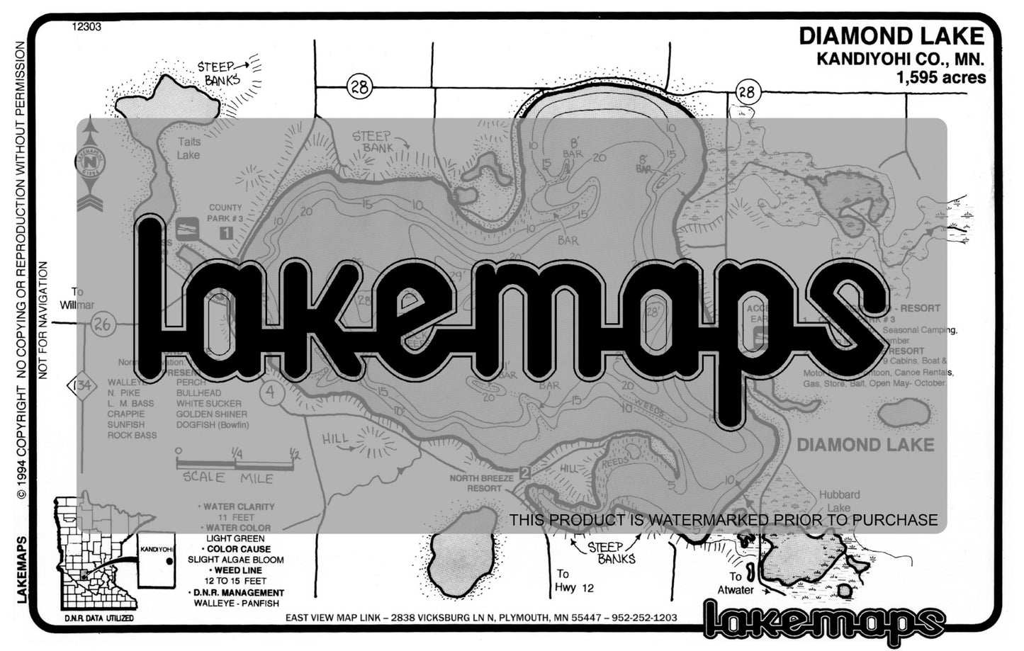 Kandiyohi County, MN - DIAMOND - Lakemap - 12303