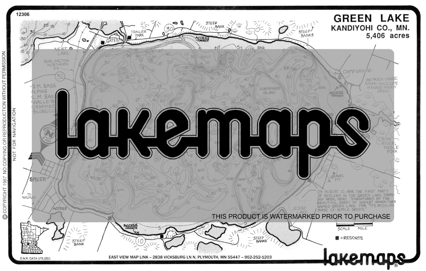 Kandiyohi County, MN - GREEN - Lakemap - 12306