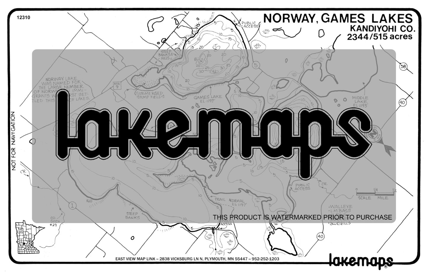 Kandiyohi County, MN - NORWAY / Games - Lakemap - 12310