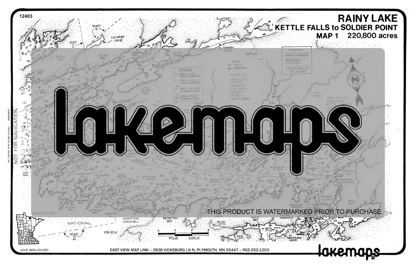 Koochiching County, MN - Rainy Lake - map 1 -Kettle Falls-Soldier Pt. - Lakemap - 12403