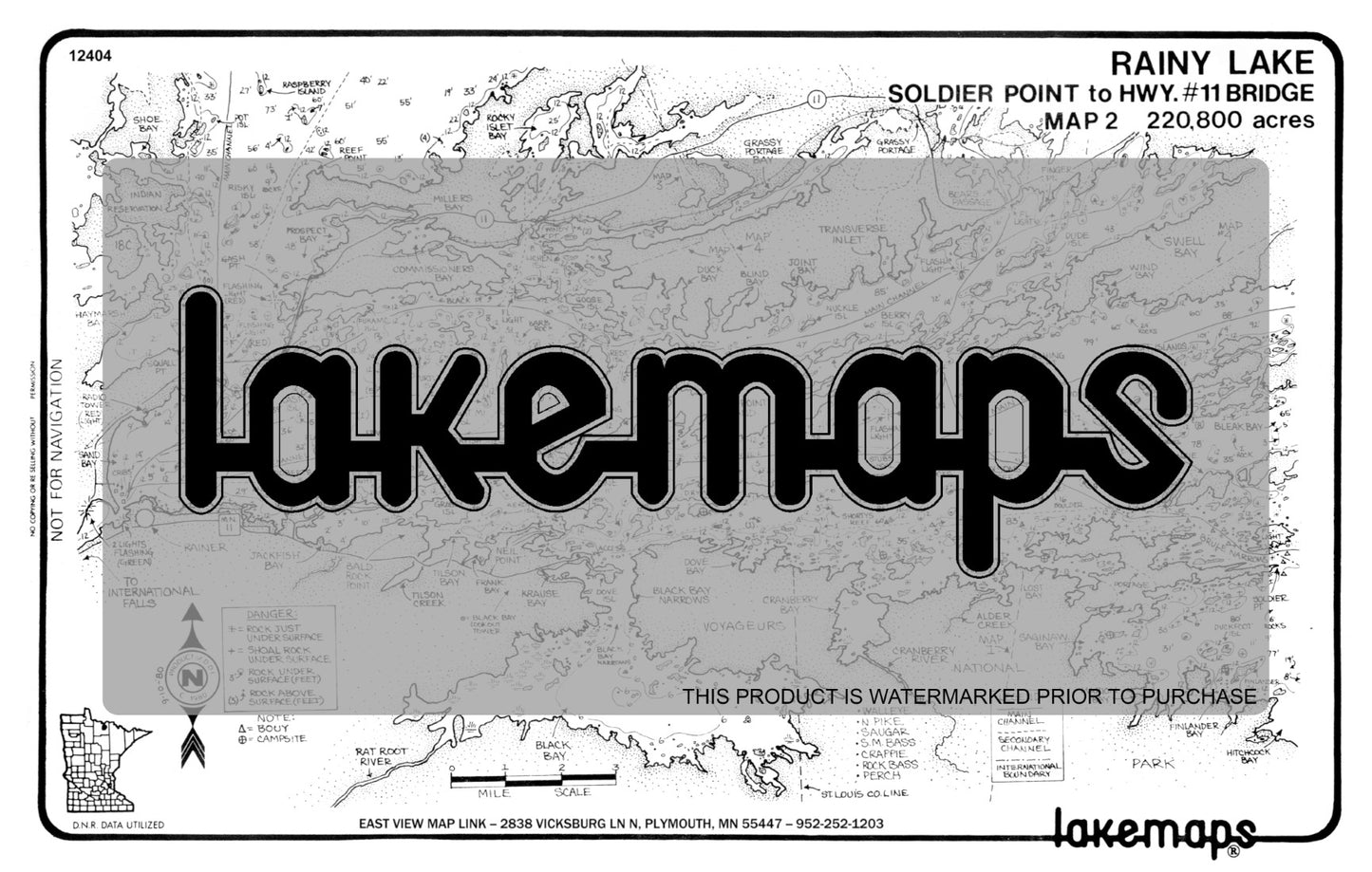 Koochiching County, MN - Rainy Lake - map 2 -SdierPt. Hwy.11 blk bay - Lakemap - 12404