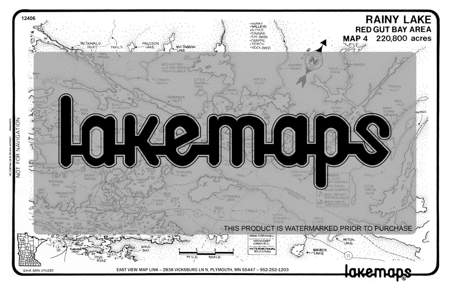 Koochiching County, MN - Rainy Lake - map 4 -Red Gut Bay - Lakemap - 12406