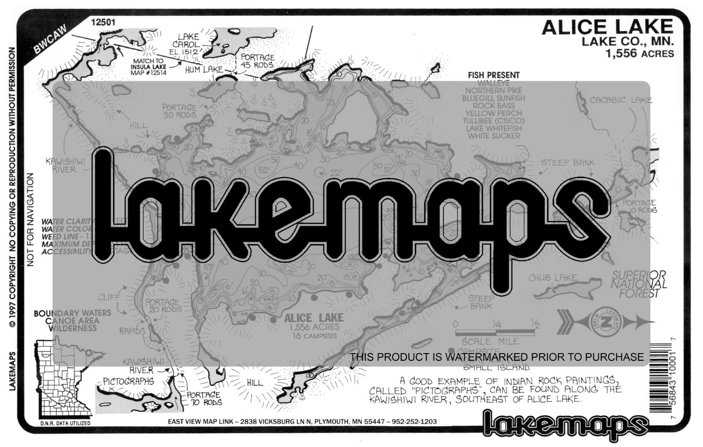 Lake County, MN - ALICE  (BWCA) - Lakemap - 12501