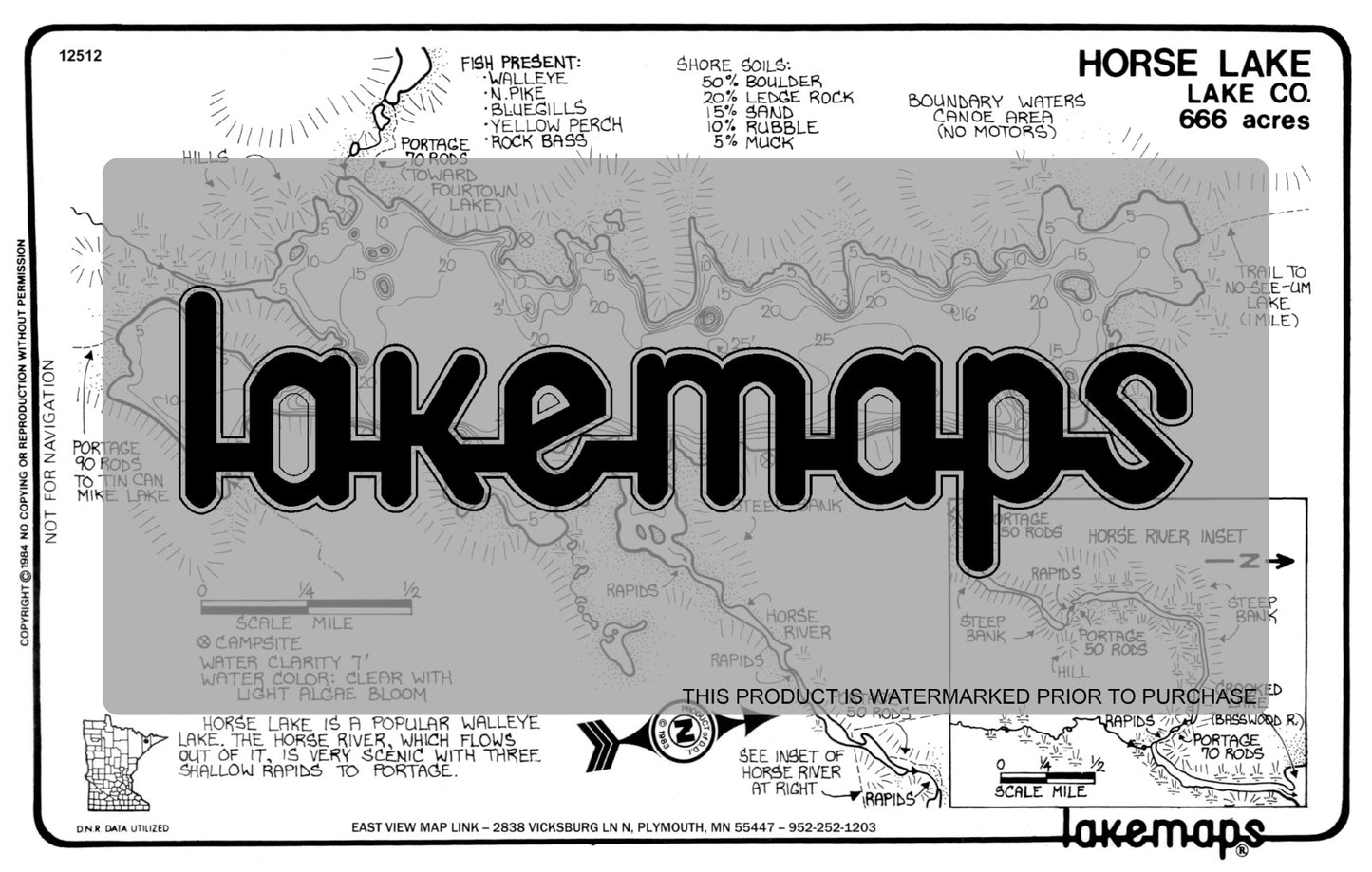 Lake County, MN - HORSE  (BWCA) - Lakemap - 12512