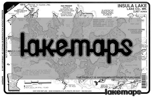 Lake County, MN - INSULA  (BWCA) -Kawishiwi River -North Fork •(order Farm Lake) - Lakemap - 12514