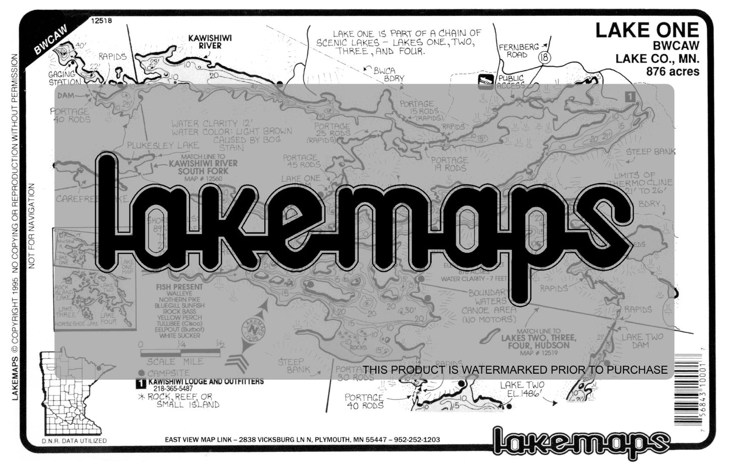 Lake County, MN - LAKE ONE (BWCA) - Lakemap - 12518