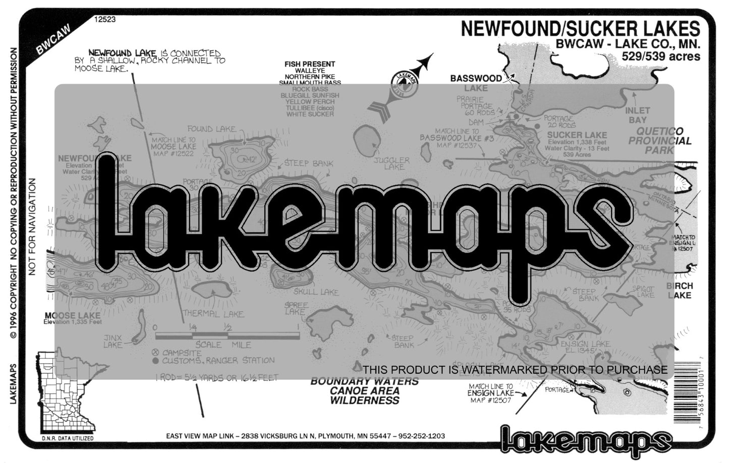 Lake County, MN - NEWFOUND / Sucker (BWCA) - Lakemap - 12523