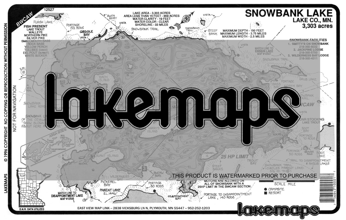 Lake County, MN - SNOWBANK  (BWCA) - Lakemap - 12527