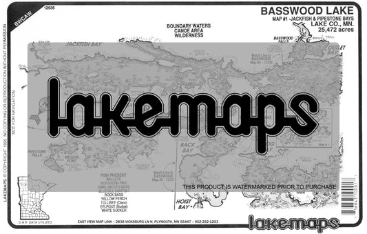 Lake County, MN - Basswood Lake - map 1 -Jackfish & Pipestone Bays - Lakemap - 12535