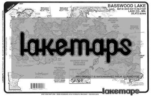 Lake County, MN - Basswood Lake - map 3 -Back Bay to Inlet Bay - Lakemap - 12537