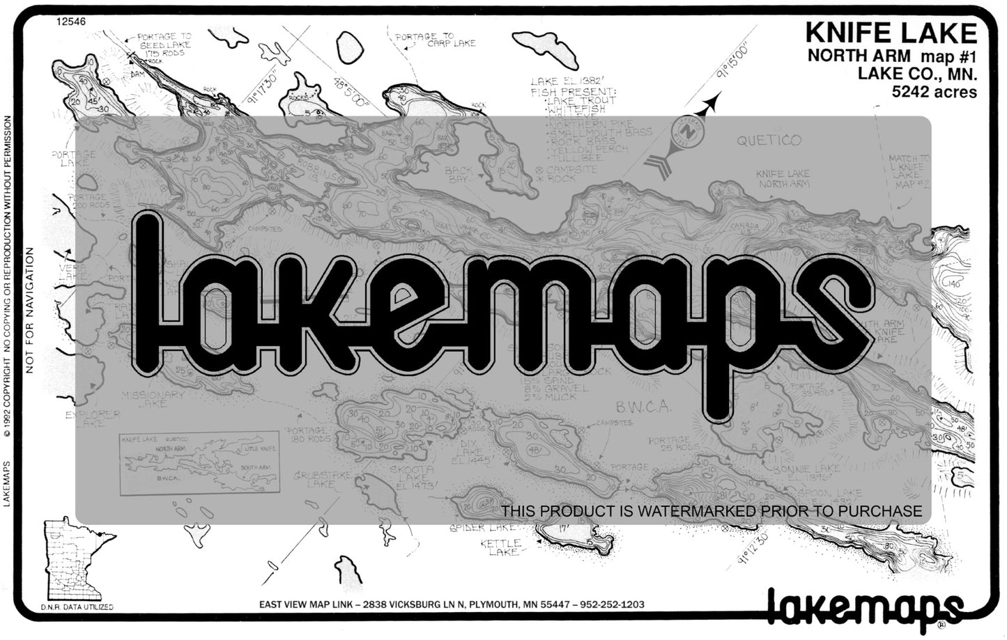 Lake County, MN - Knife Lake - map 1  -KNIFE (West Arm) - Lakemap - 12546