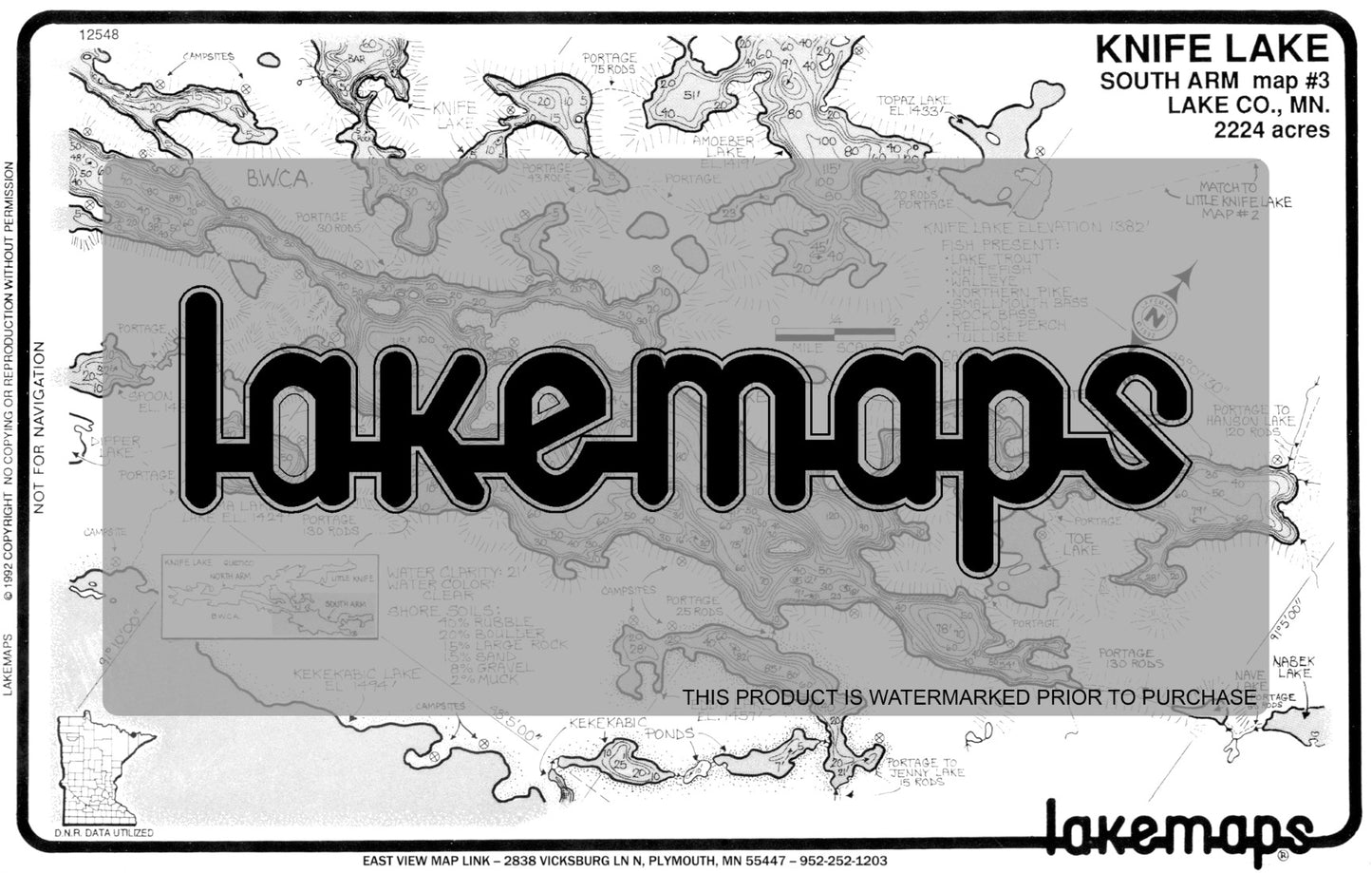 Lake County, MN - Knife Lake - map 3  -KNIFE (South Arm) - Lakemap - 12548
