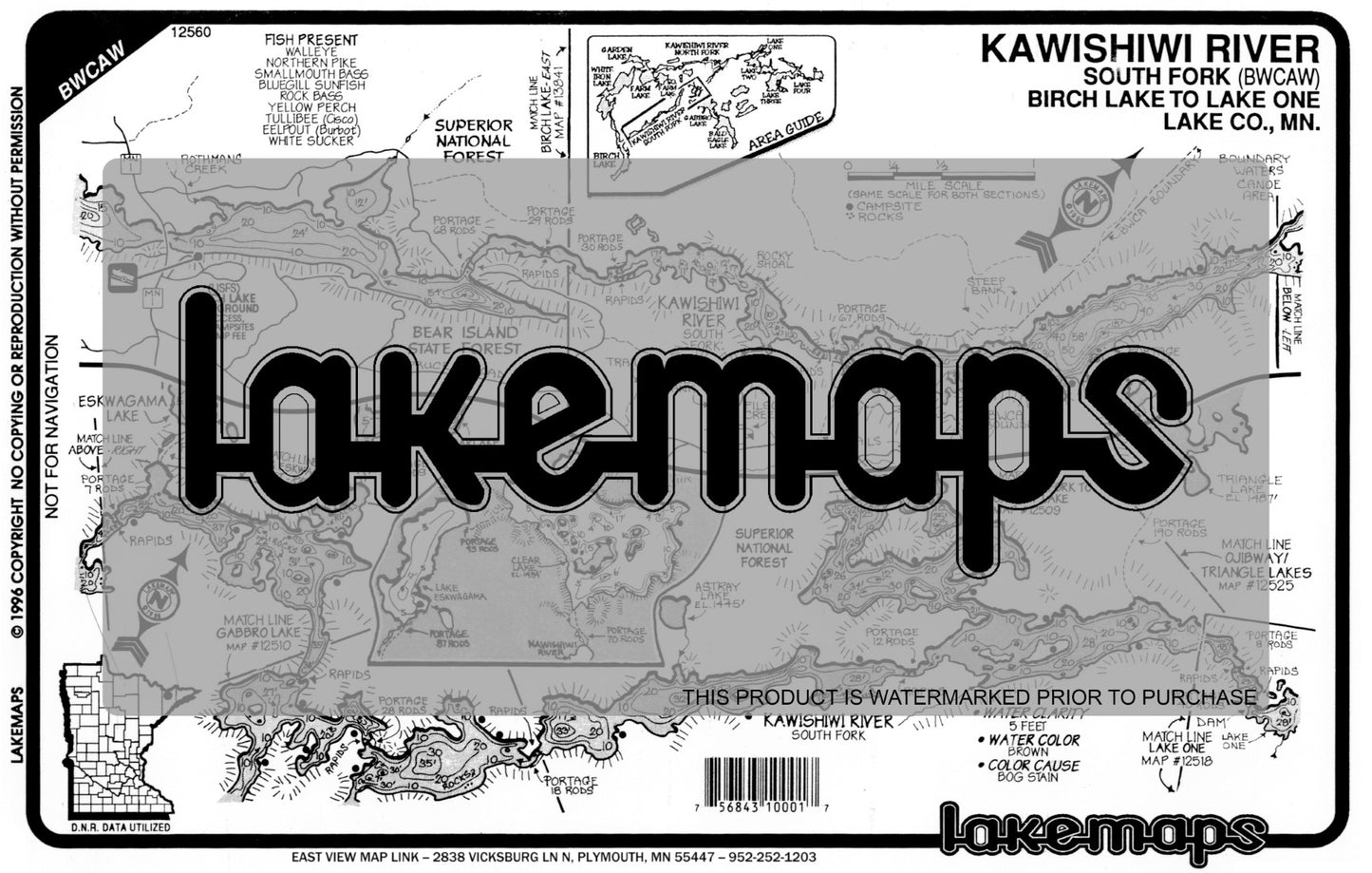 Lake County, MN - KAWISHIWI R.- South Fork (Birch Lake to Lake One) - Lakemap - 12560