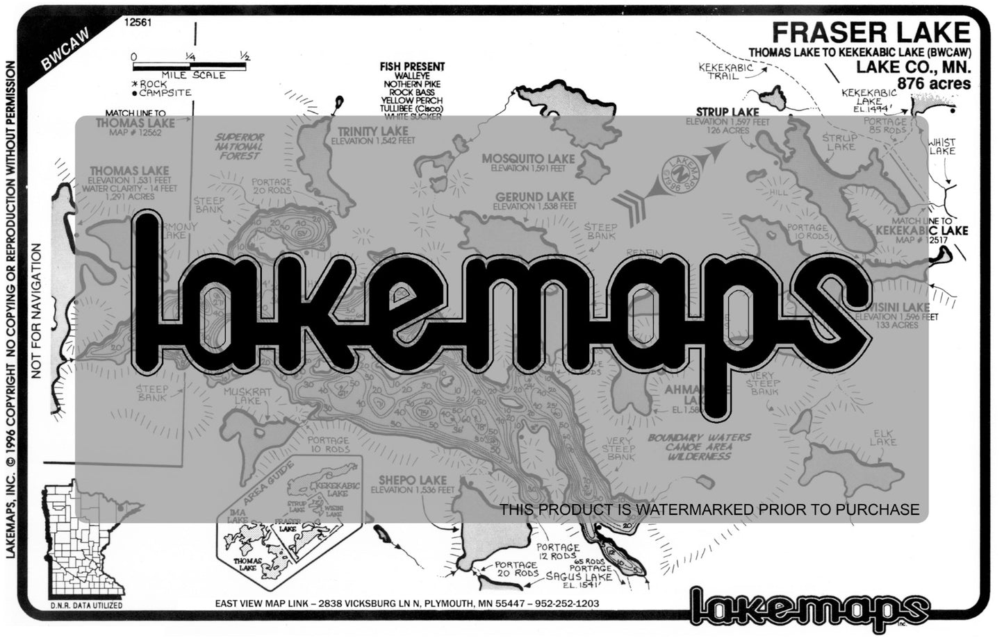 Lake County, MN - FRASER  (BWCA) - Lakemap - 12561