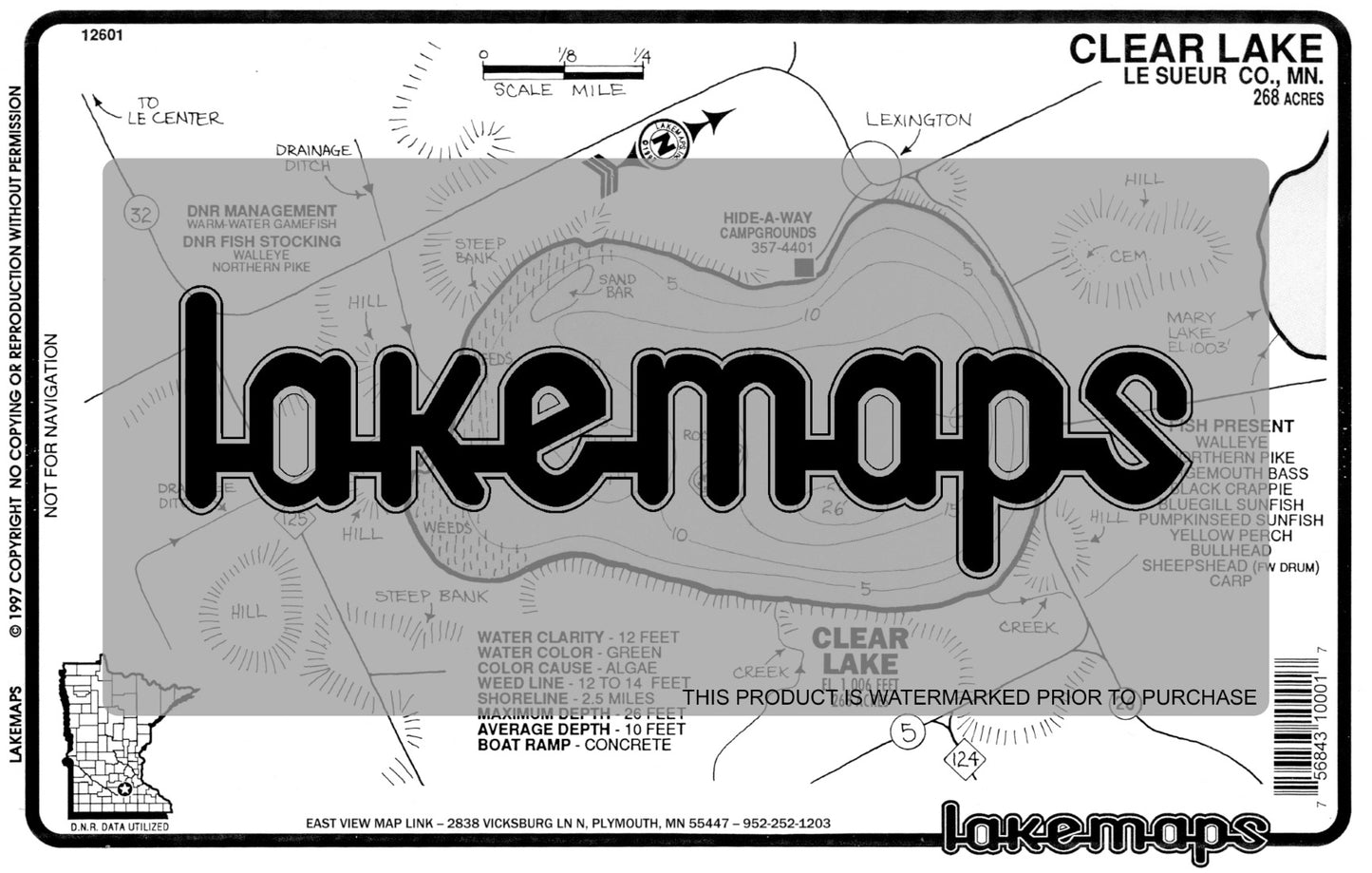 Le Sueur County, MN - CLEAR - Lakemap - 12601