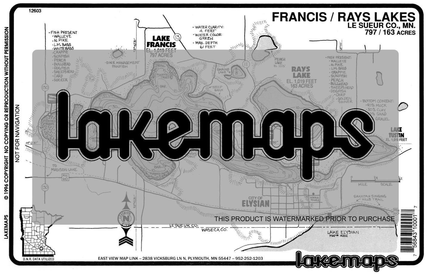 Le Sueur County, MN - FRANCIS - Lakemap - 12603