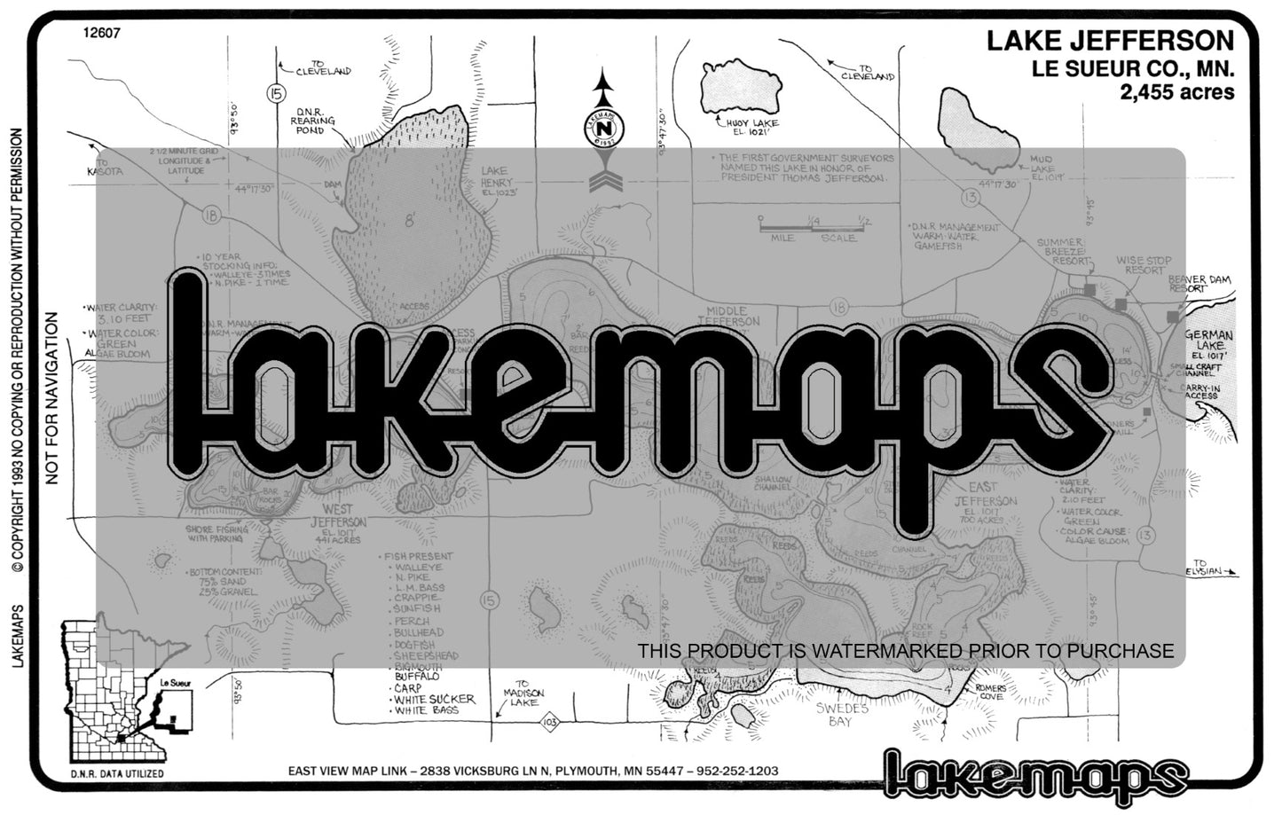 Le Sueur County, MN - JEFFERSON - Lakemap - 12607