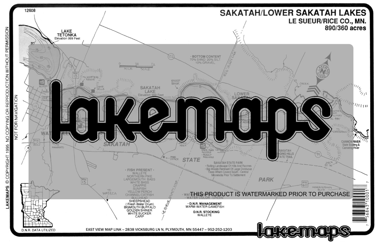 Le Sueur County, MN - SAKATAH / L. Sakatah - Lakemap - 12608