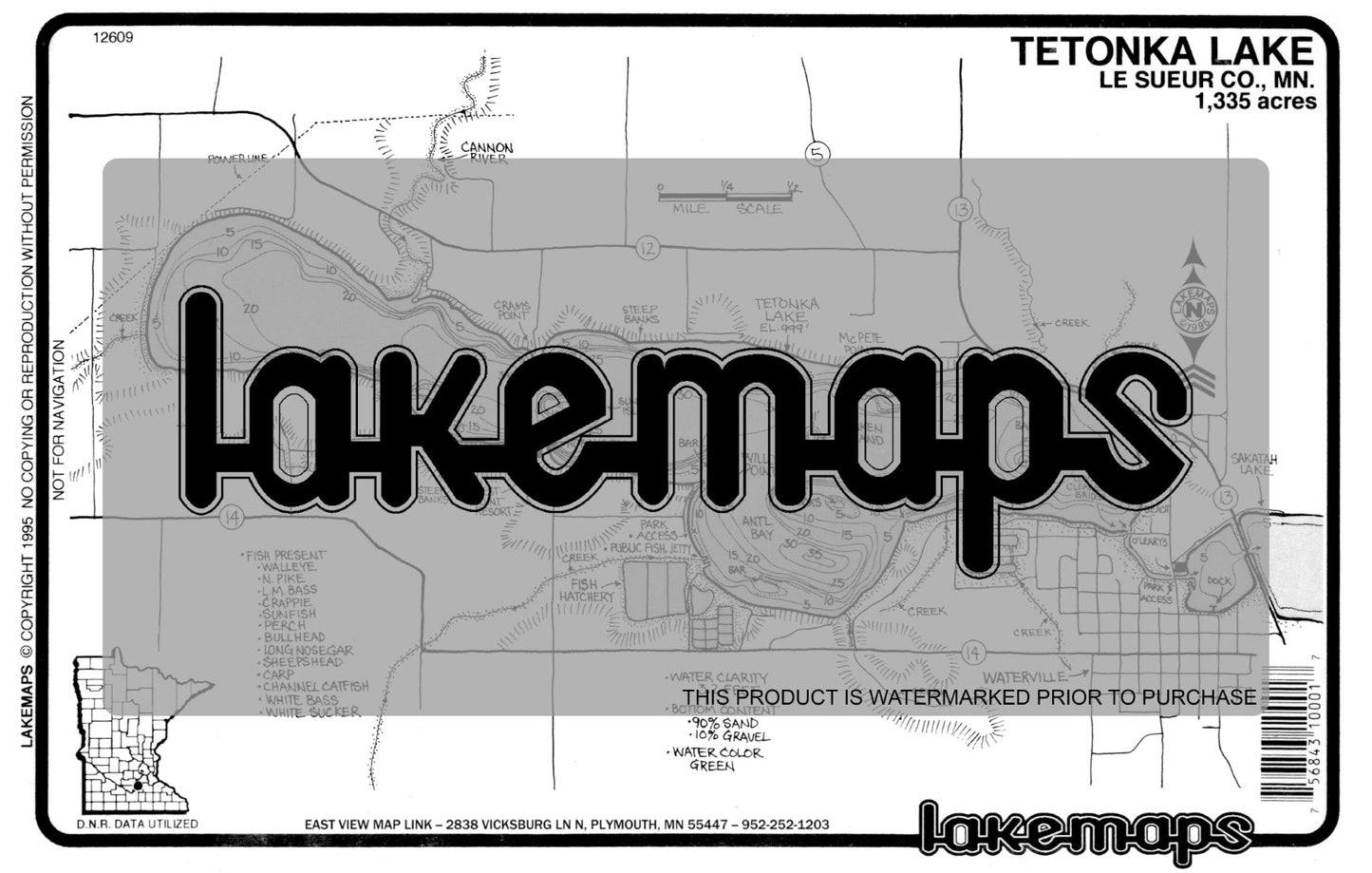 Le Sueur County, MN - TETONKA - Lakemap - 12609