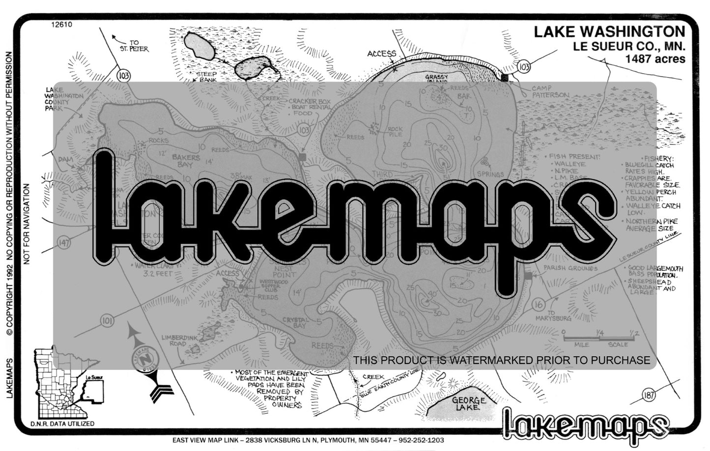 Le Sueur County, MN - WASHINGTON - Lakemap - 12610