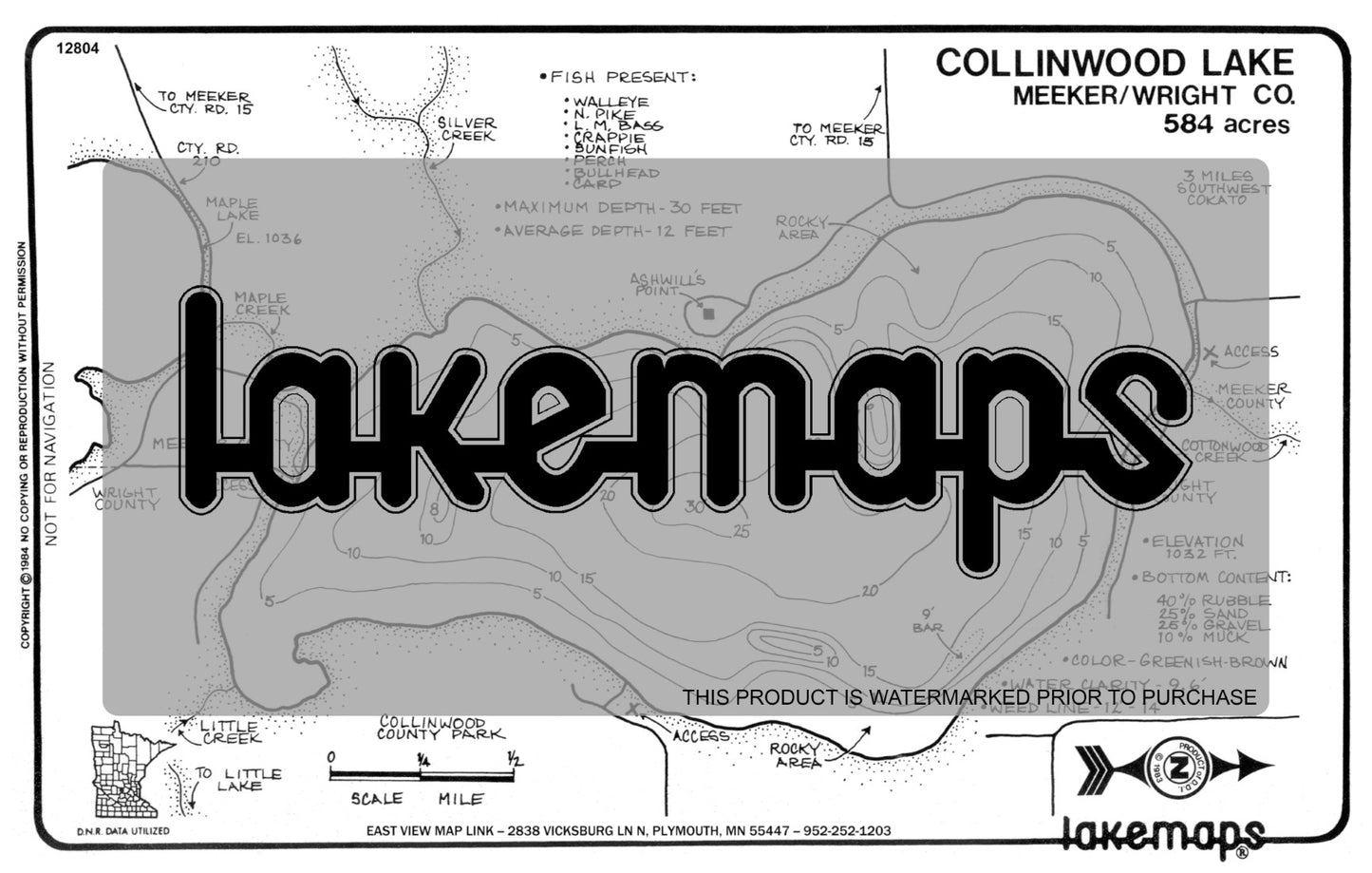 Meeker County, MN - COLLINWOOD - Lakemap - 12804