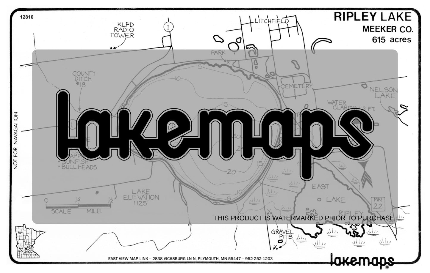 Meeker County, MN - RIPLEY - Lakemap - 12810