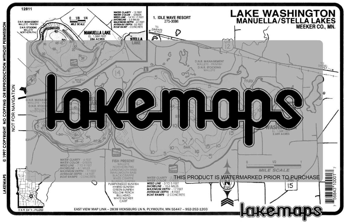 Meeker County, MN - WASHINGTON/ Stella/Manuella - Lakemap - 12811