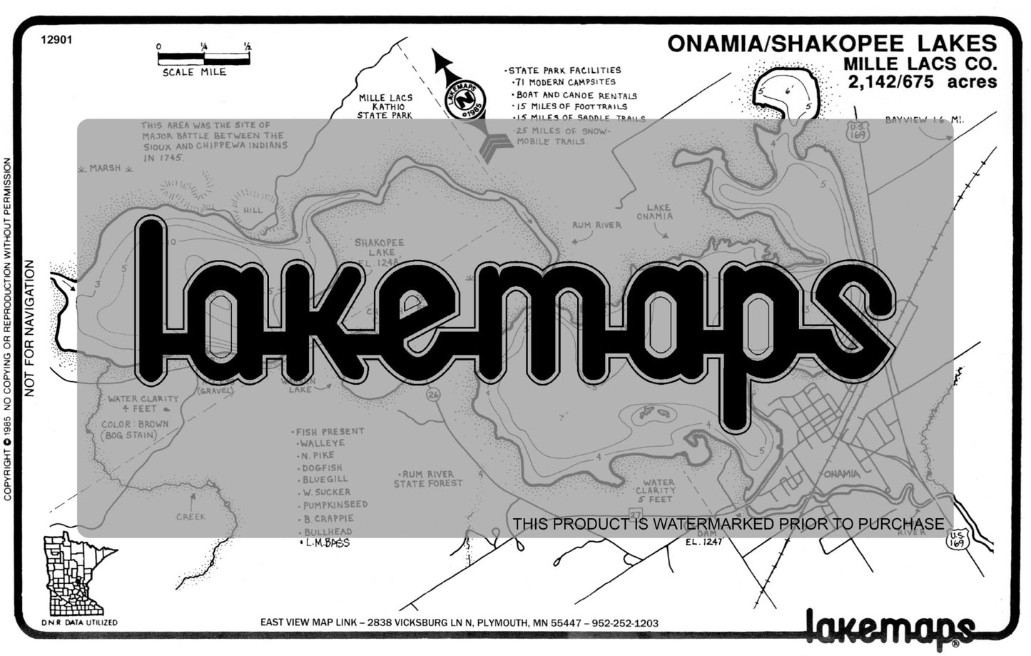 Mille Lacs County, MN - ONAMIA / Shakopee - Lakemap - 12901