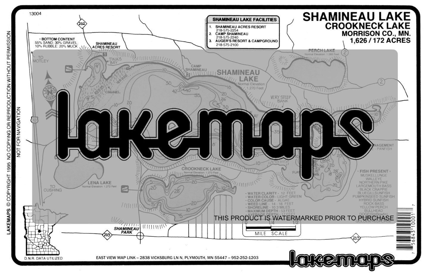 Morrison County, MN - SHAMINEAU / Crookneck - Lakemap - 13004