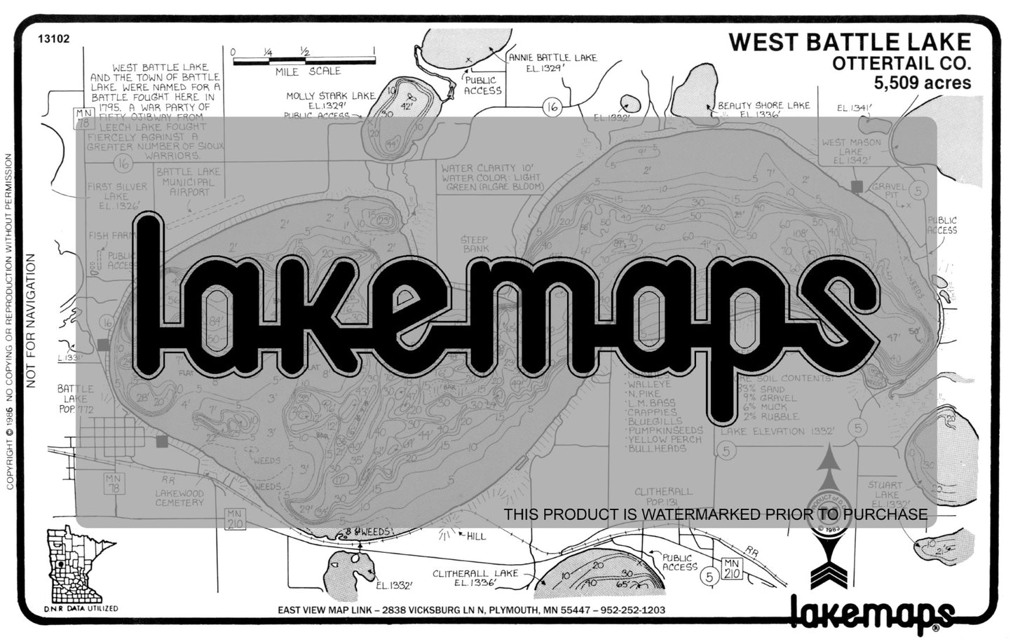 Otter Tail County, MN - BATTLE, West - Lakemap - 13102