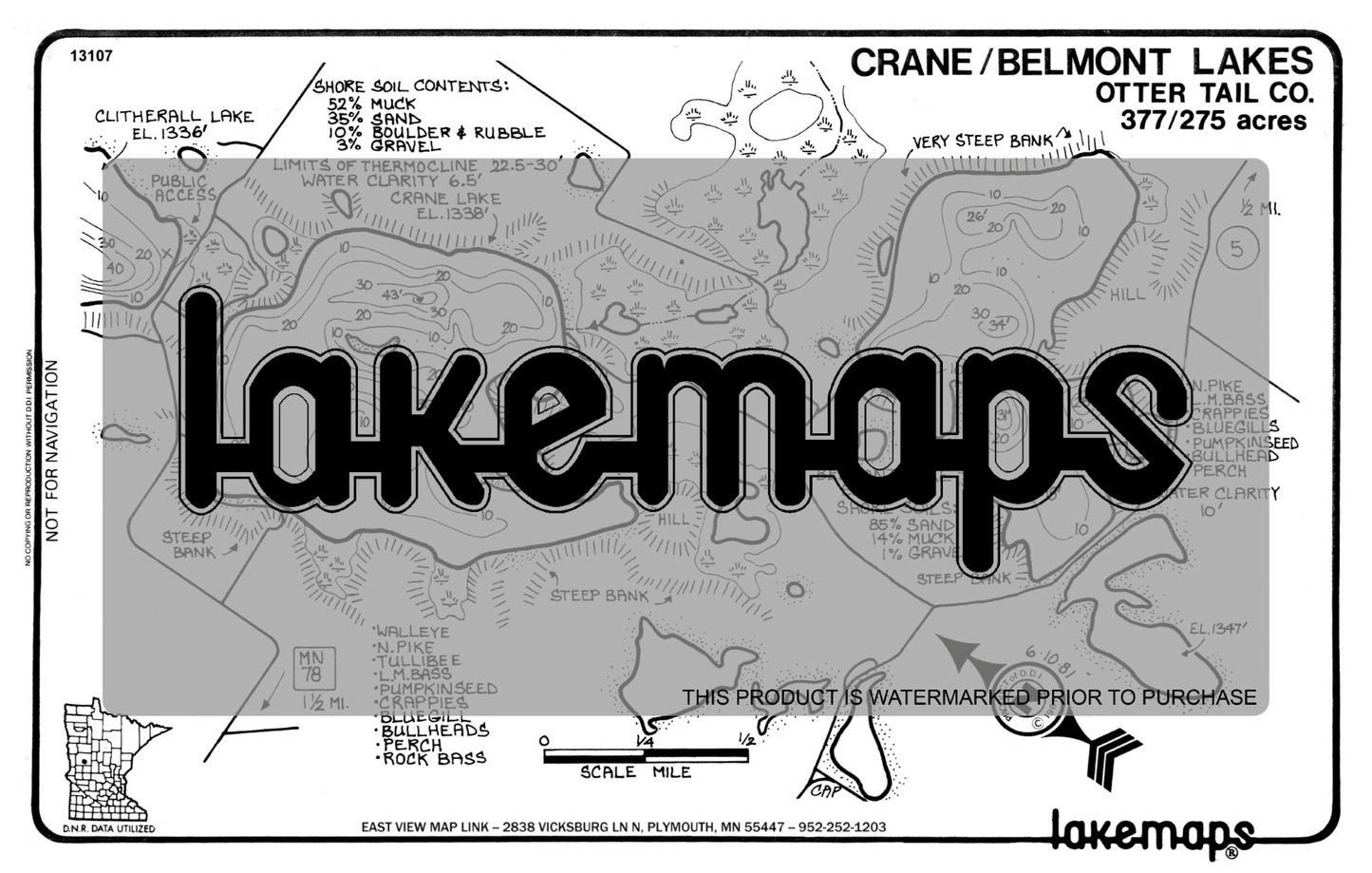 Otter Tail County, MN - CRANE / Belmont - Lakemap - 13107