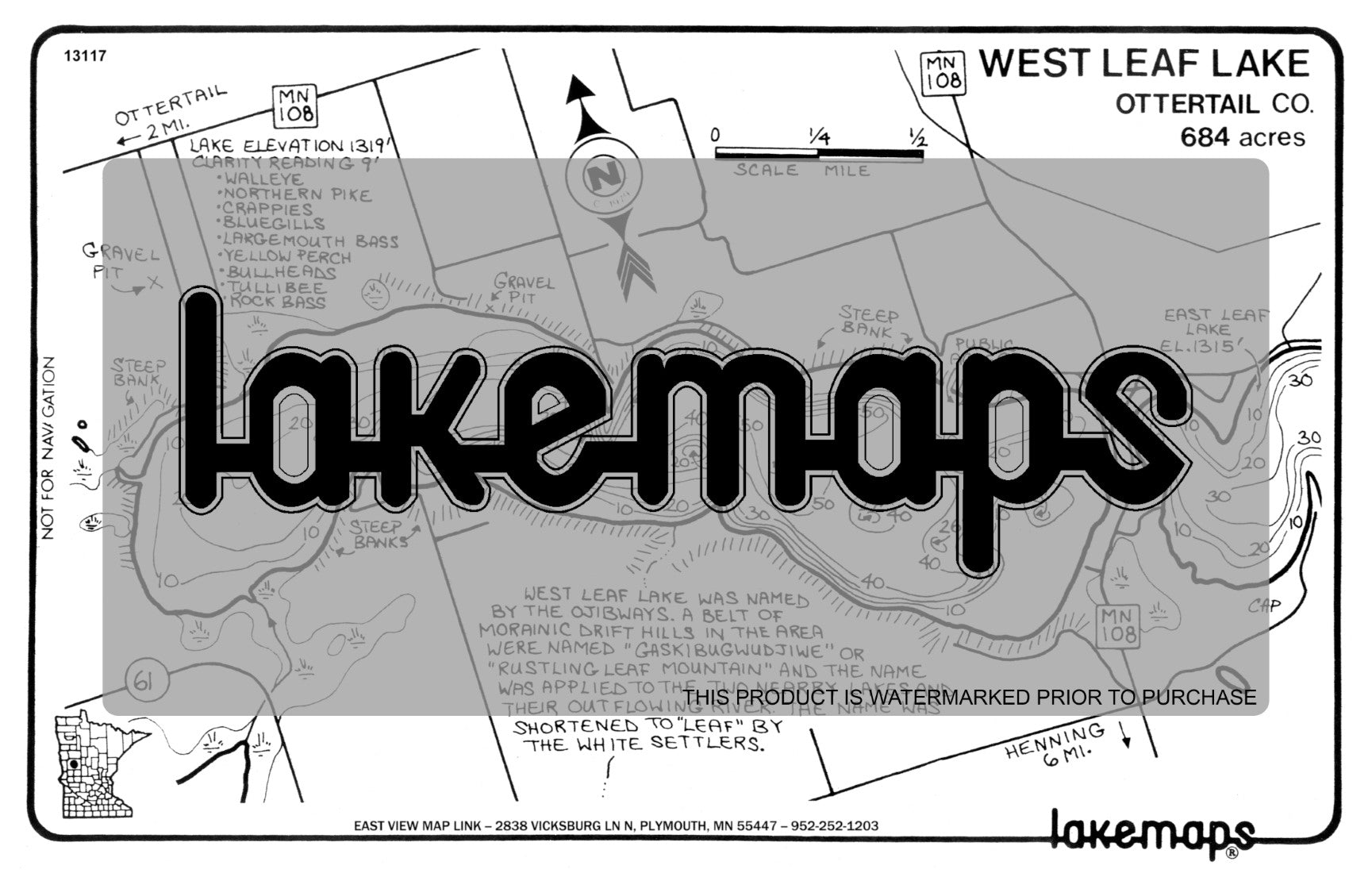 Otter Tail County, MN - LEAF, West - Lakemap - 13117