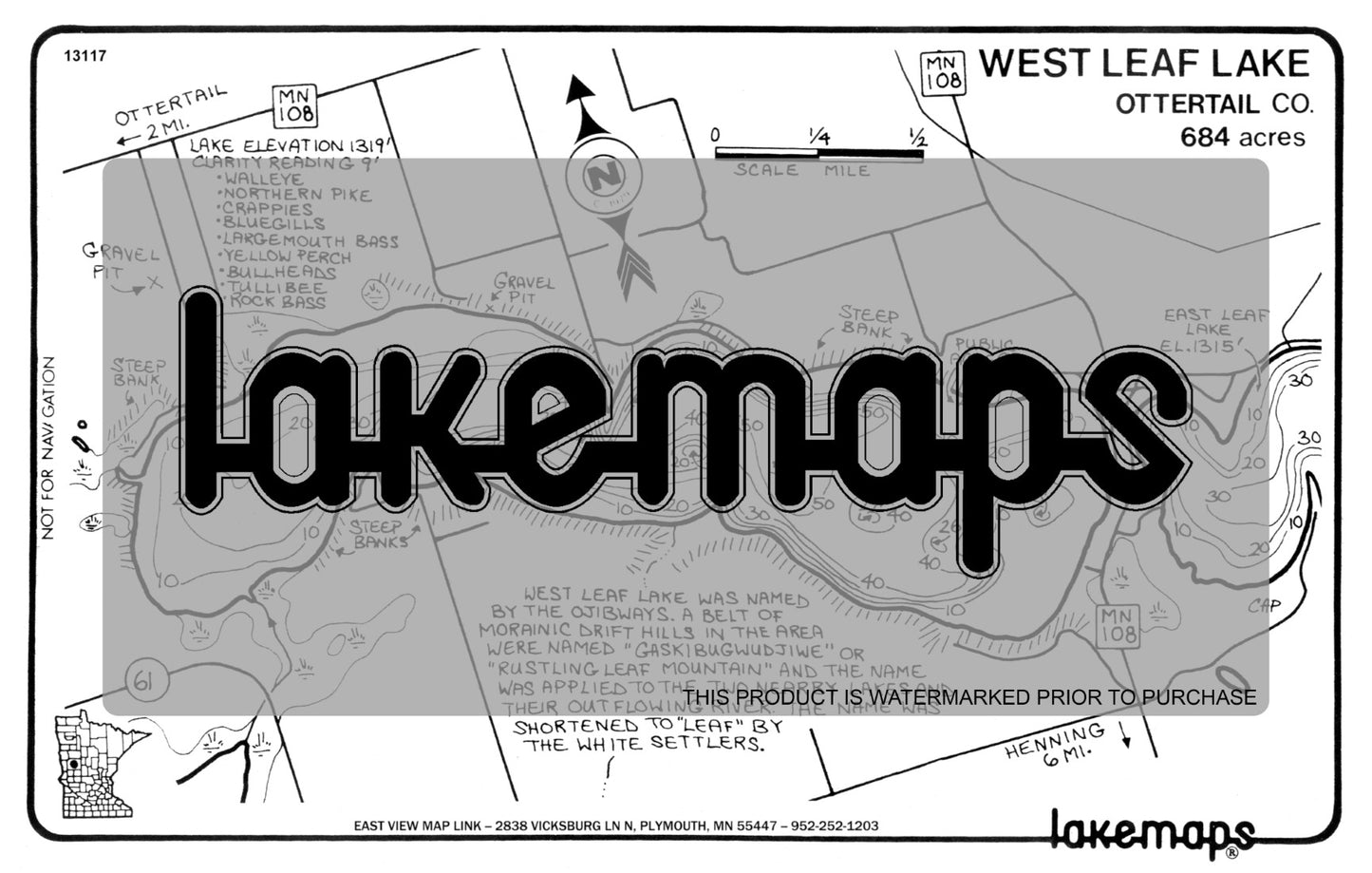 Otter Tail County, MN - LEAF, West - Lakemap - 13117