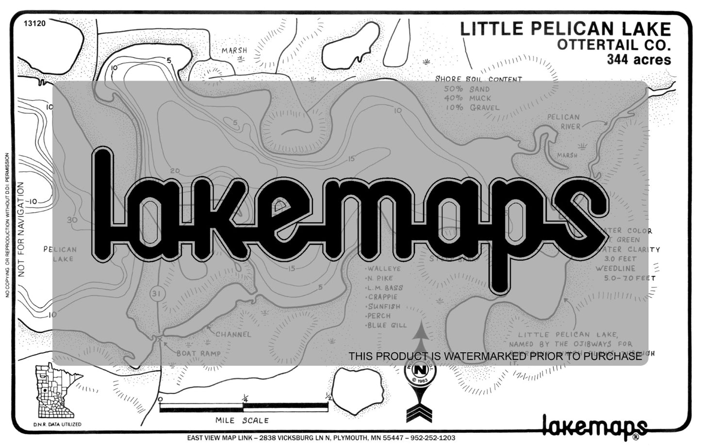 Otter Tail County, MN - LITTLE PELICAN - Lakemap - 13120