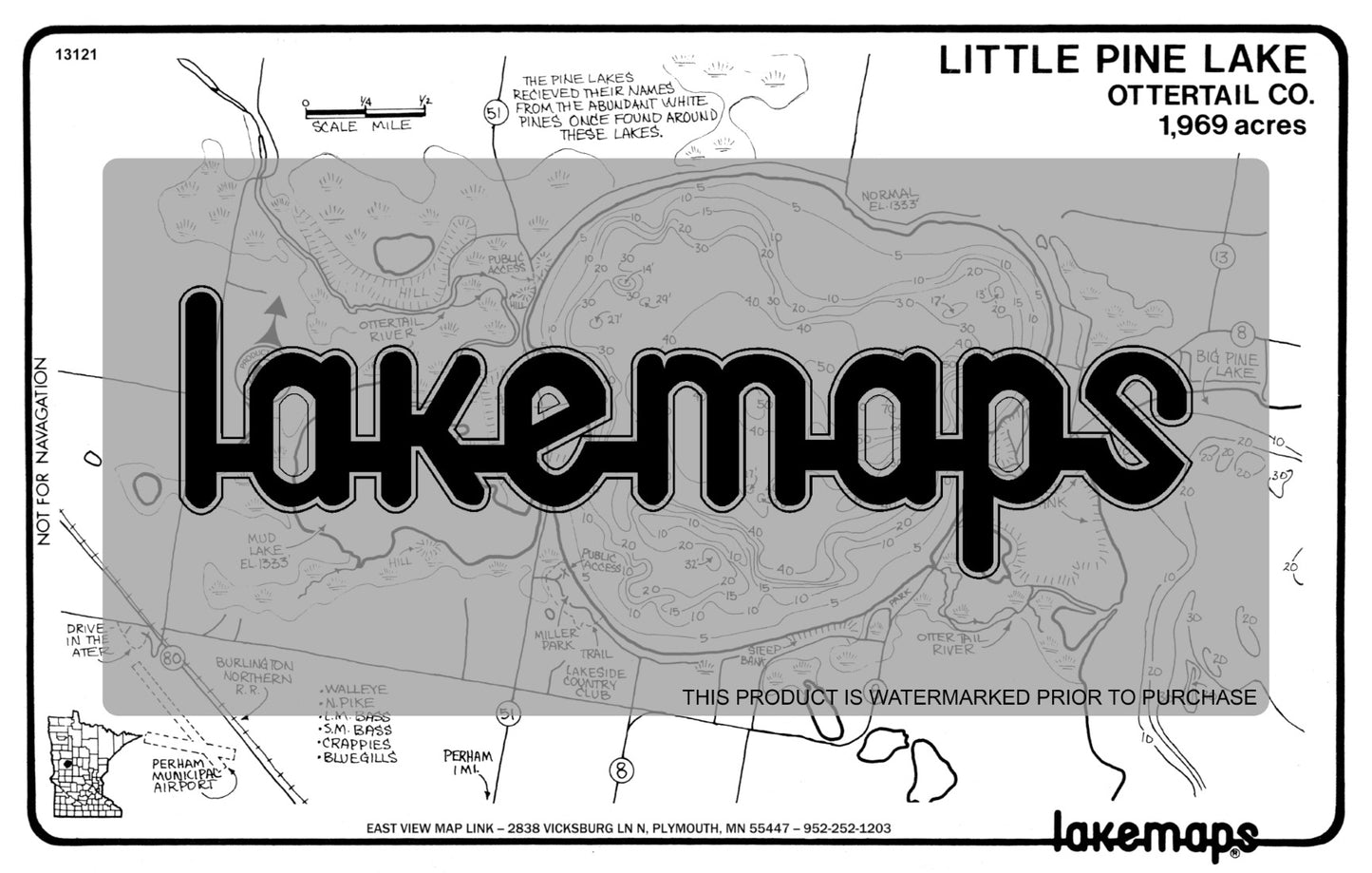 Otter Tail County, MN - LITTLE PINE - Lakemap - 13121