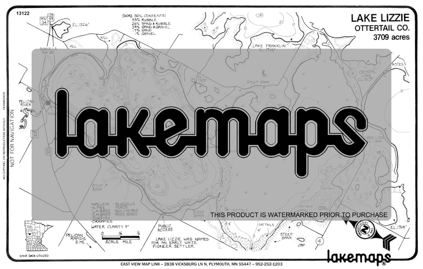 Otter Tail County, MN - LIZZIE - Lakemap - 13122