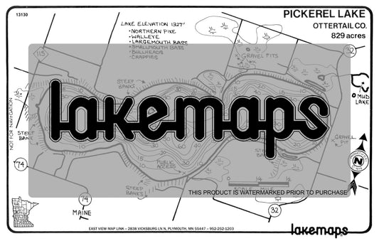 Otter Tail County, MN - PICKEREL - Lakemap - 13130