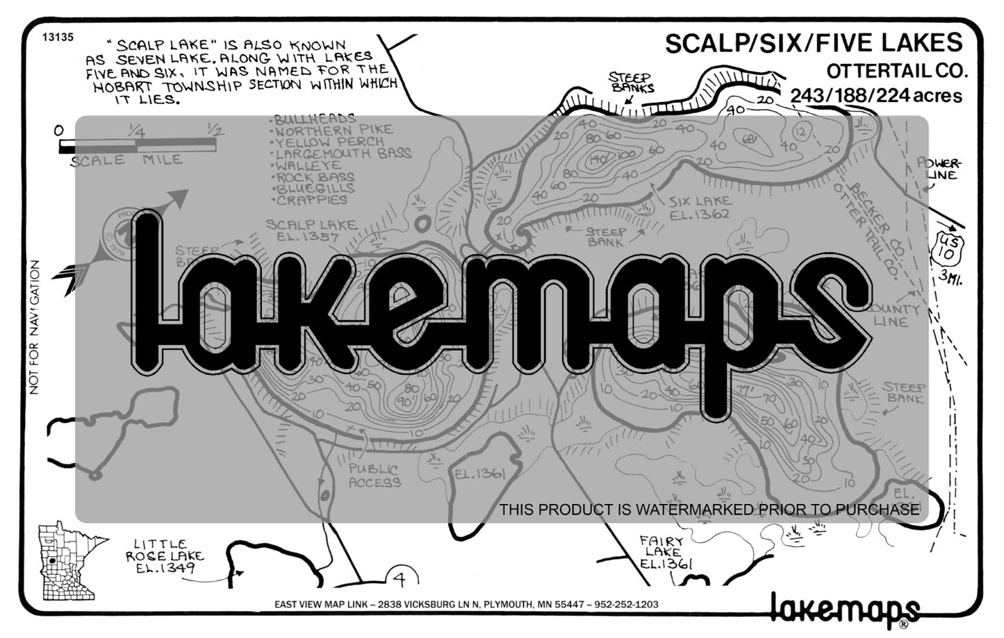 Otter Tail County, MN - SCALP / Six / Five - Lakemap - 13135