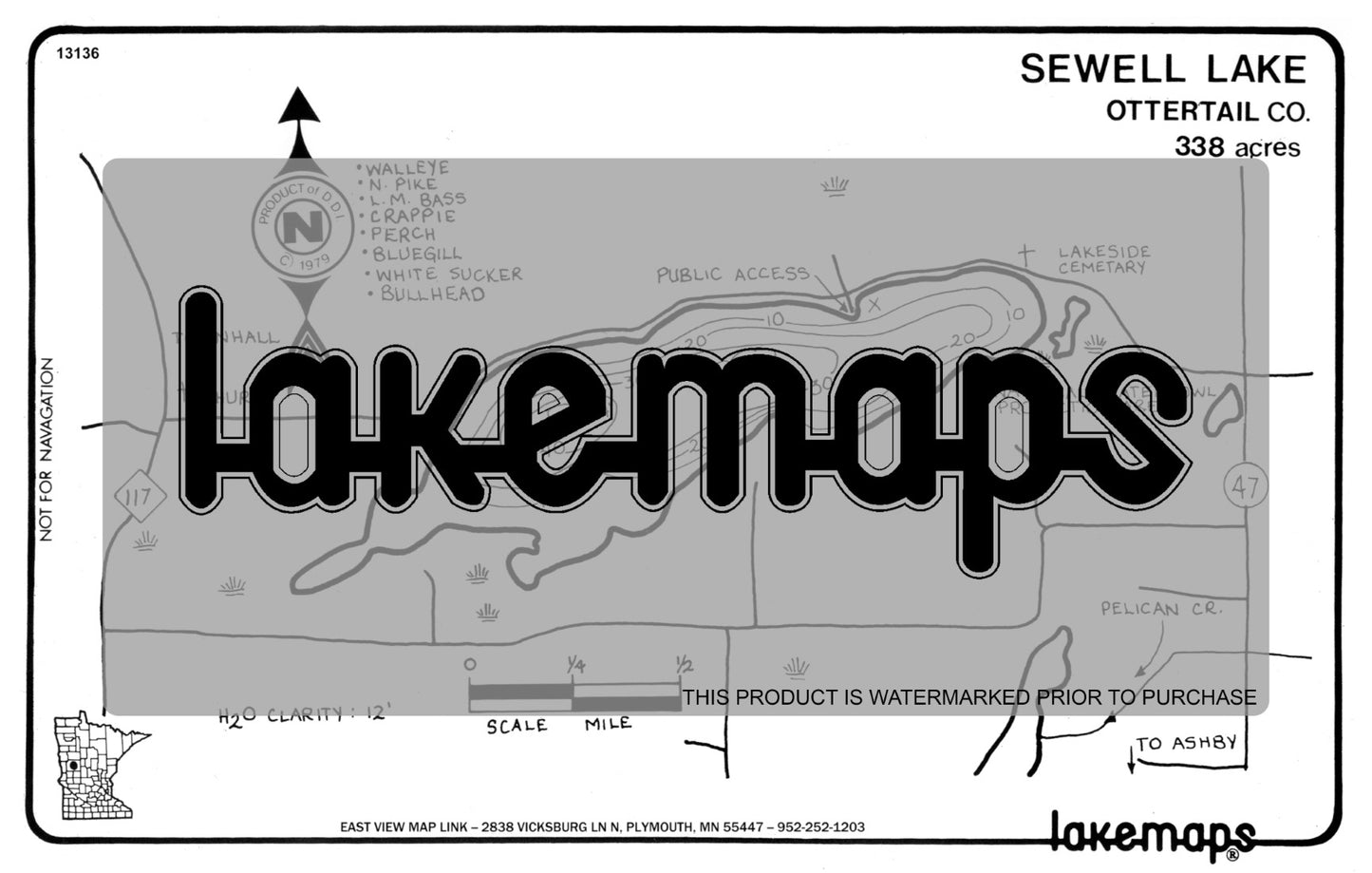 Otter Tail County, MN - SEWELL - Lakemap - 13136