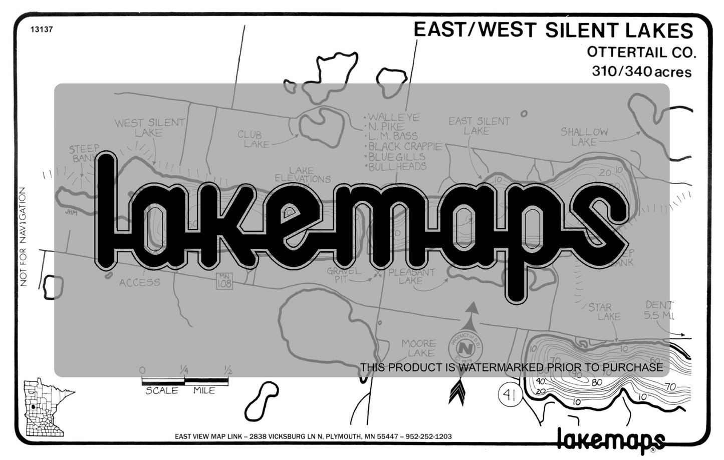 Otter Tail County, MN - SILENT, East & West - Lakemap - 13137