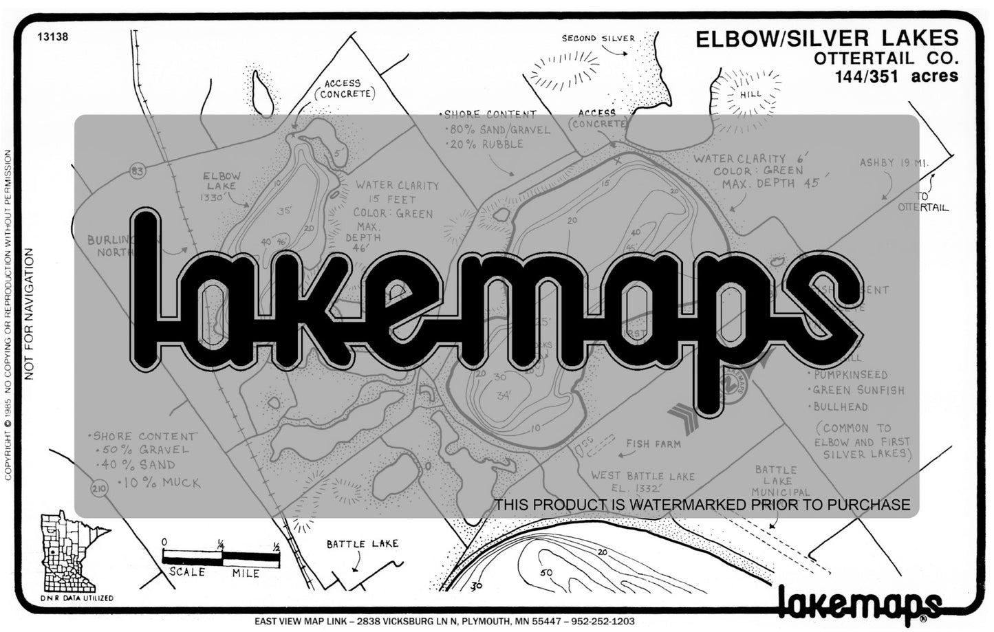 Otter Tail County, MN - ELBOW / Silver - Lakemap - 13138