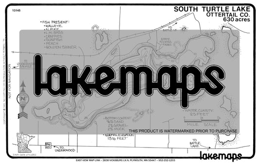 Otter Tail County, MN - TURTLE, South - Lakemap - 13145