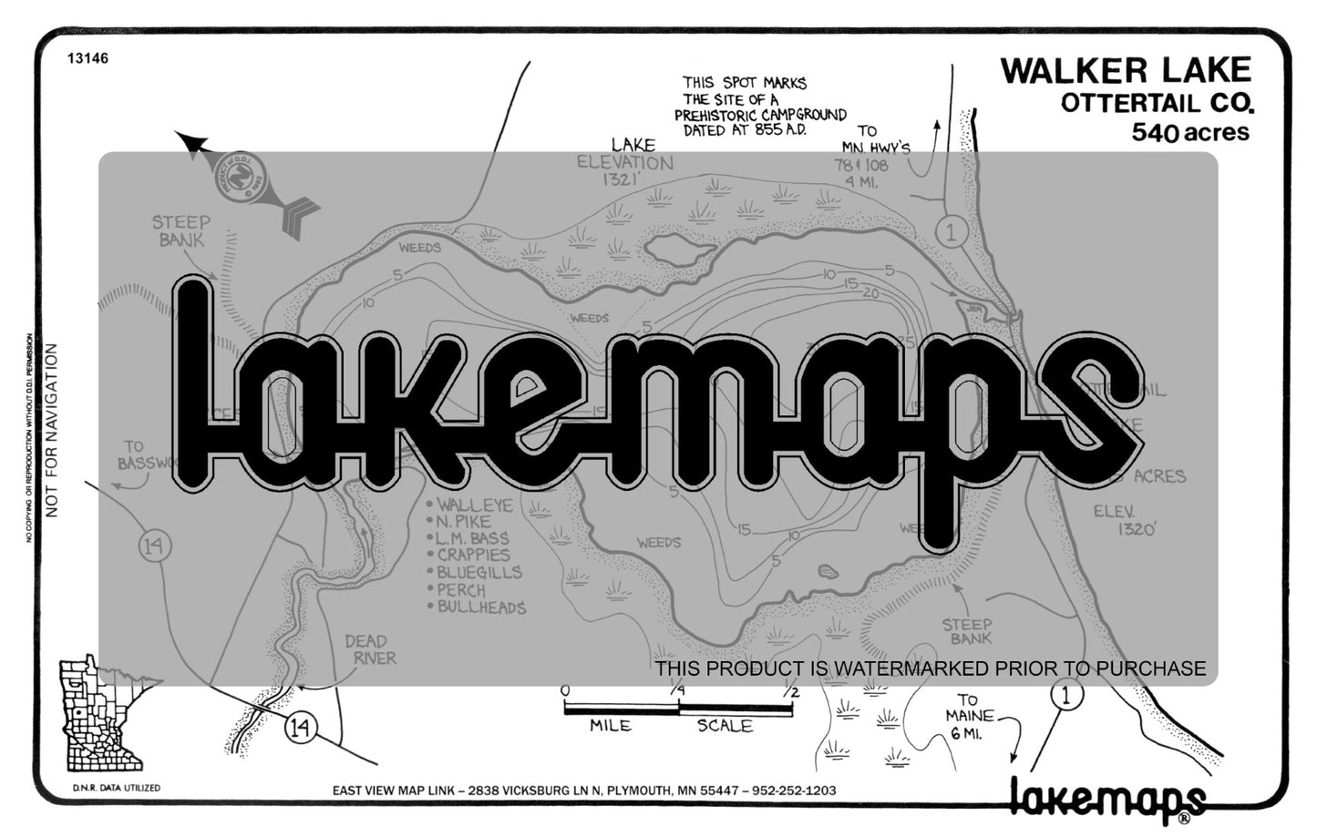 Otter Tail County, MN - WALKER - Lakemap - 13146