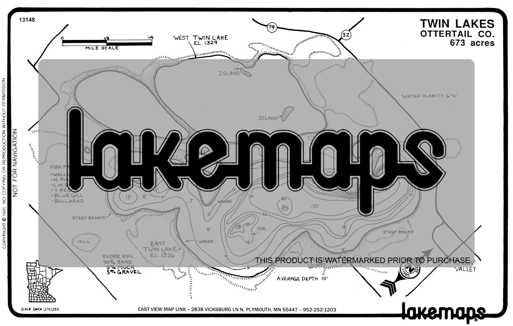 Otter Tail County, MN - TWIN - Lakemap - 13148