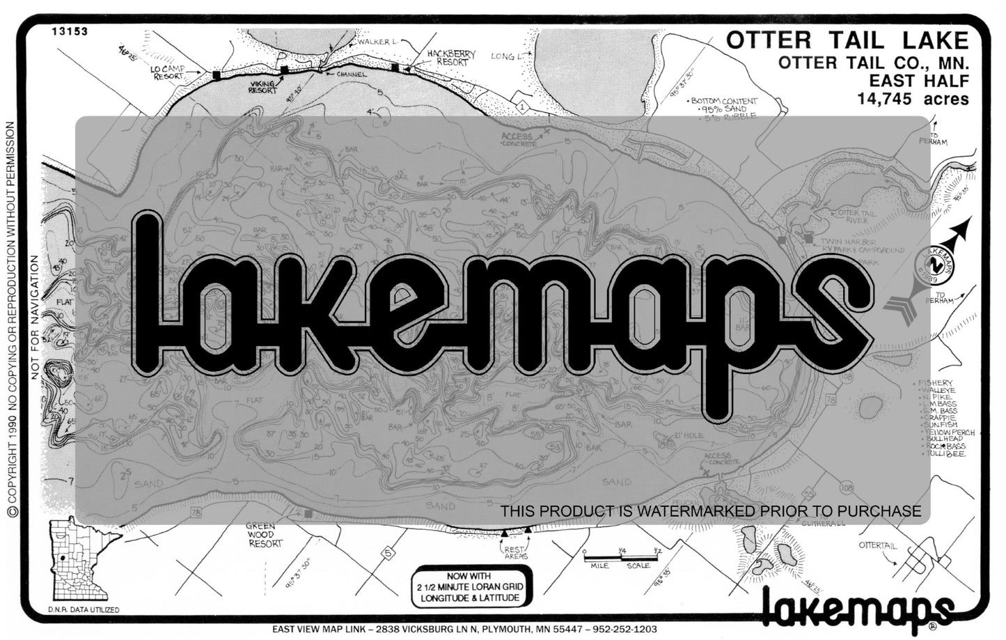 Otter Tail County, MN - Otter Tail Lake - Otter Tail (East Half) - Lakemap - 13153