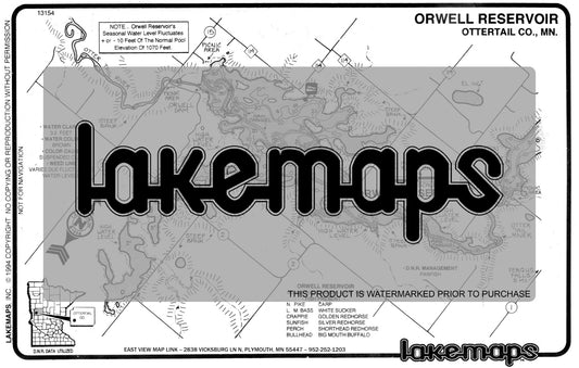 Otter Tail County, MN - ORWELL RESERVOIR - Lakemap - 13154