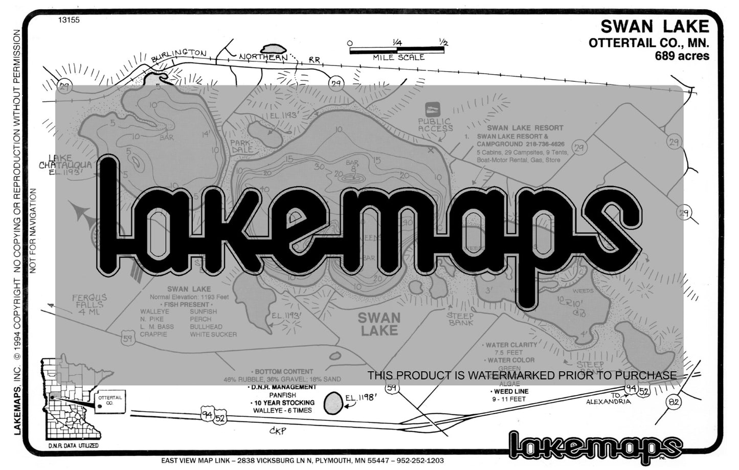 Otter Tail County, MN - SWAN / Chatauqua - Lakemap - 13155
